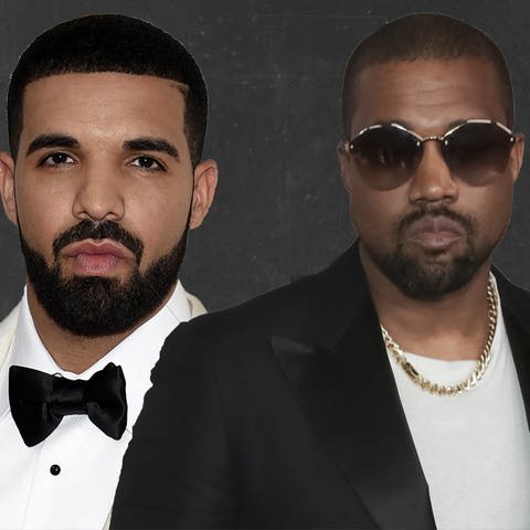 Kanye West und Drake, beide mit eher bösem Gesichtsausdruck
