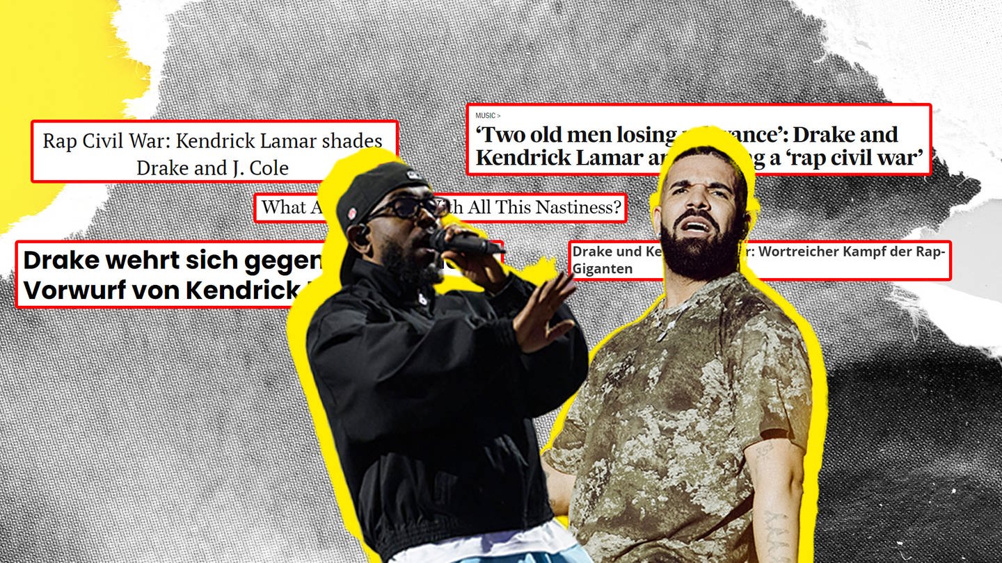 Drake vs. Kendrick Lamar (Foto: picture alliance/dpa/PA Media | Jordan Curtis Hughes/Ld Communic // IMAGO / Stefan M Prager ; Bradley Scout/El Pais/Vulture.com/Musikexpress/BR)