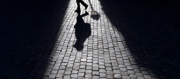 Der Schatten eines Fußgängers ist auf dem Pflaster zu sehen. (Foto: dpa Bildfunk, picture alliance / Federico Gambarini/dpa | Federico Gambarini)