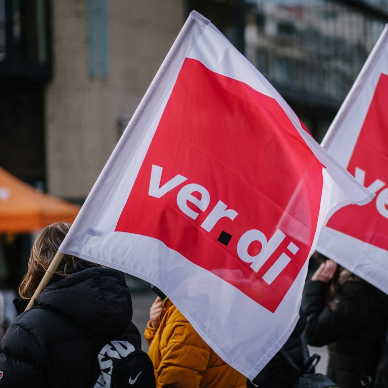 Beschäftigte der Sozial- und Erziehungsberufe demonstrieren mit Verdi-Fahnen in der Innenstadt.  (Foto: dpa Bildfunk, picture alliance/dpa | Ole Spata)