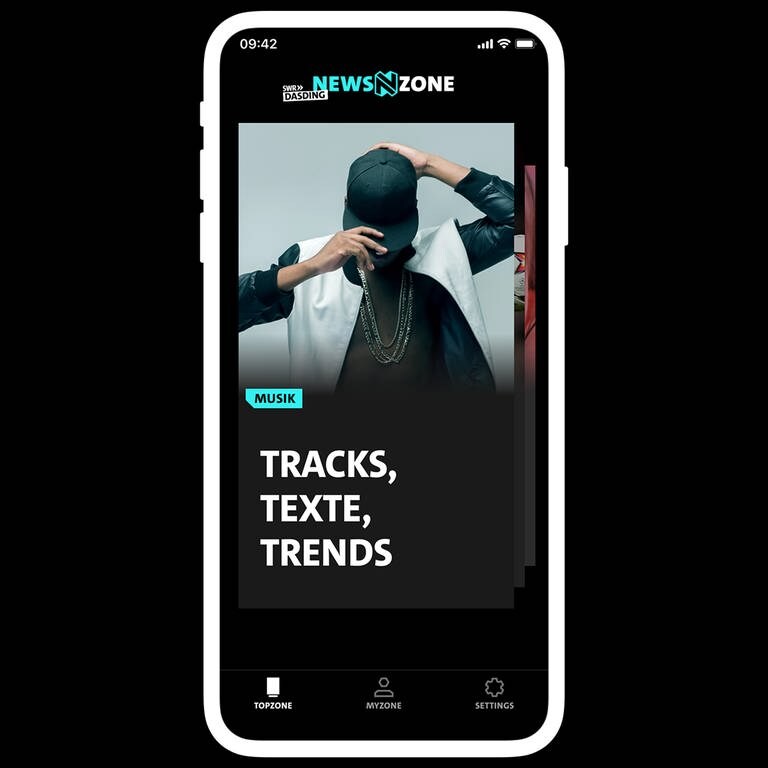 In der Nachrichten-App NEWSONE bekommen junge Menschen unter anderem Musik-News zu den Themen Deutschrap, HipHop, Pop und Charts. (Foto: DASDING, Getty Images, Getty Images/golubovy)