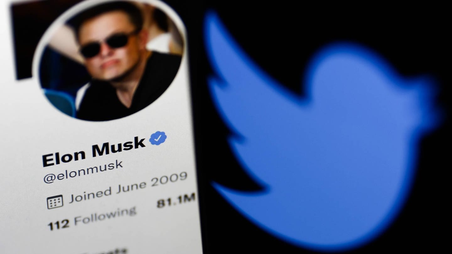 Screenshot von Elon Musks Twitter-Profil, daneben das Twitter-Logo