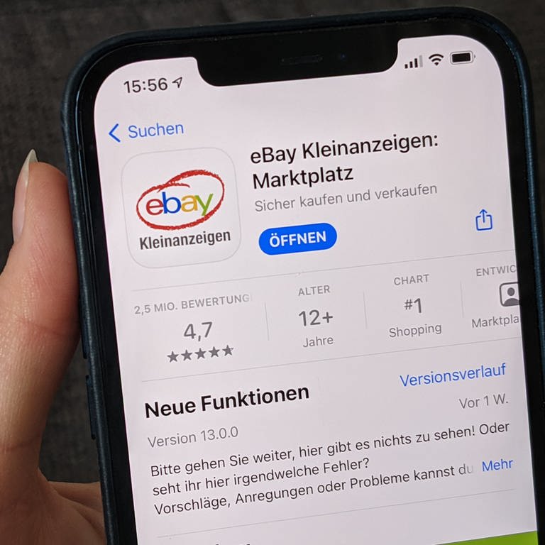 Die App von Ebay Kleinanzeigen im App Store von Apple auf einem iPhone. (Foto: dpa Bildfunk, picture alliance/dpa | Christoph Dernbach)