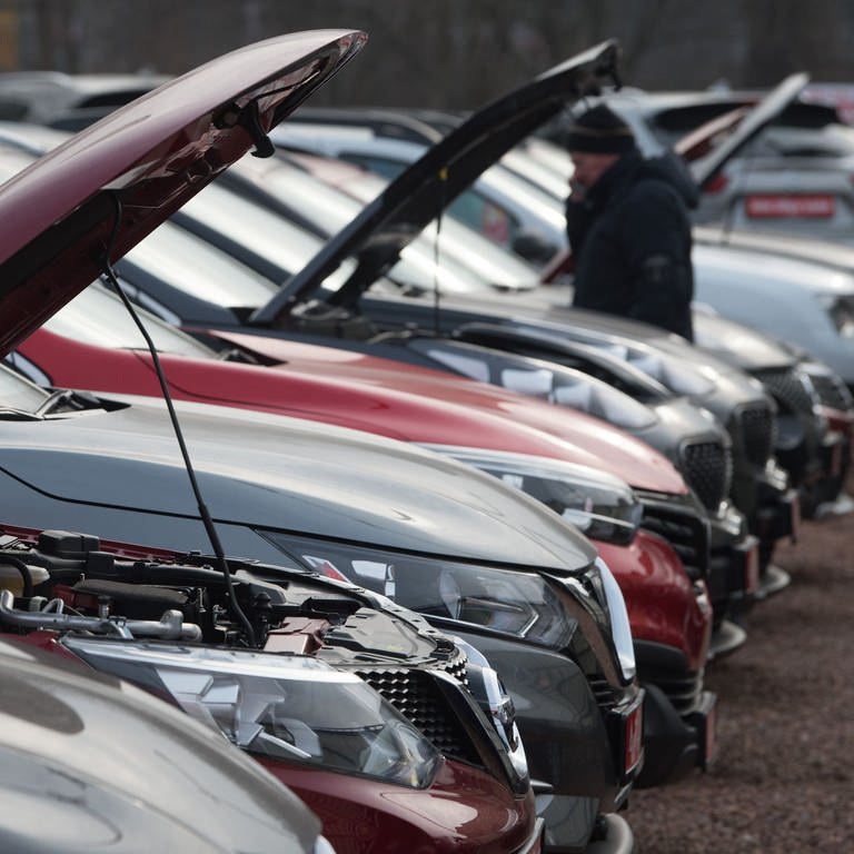 Neu- und Gebrauchtwagen stehen bei einem Autohändler nebeneinander.  (Foto: dpa Bildfunk, picture alliance/dpa/dpa-Zentralbild | Sebastian Kahnert)