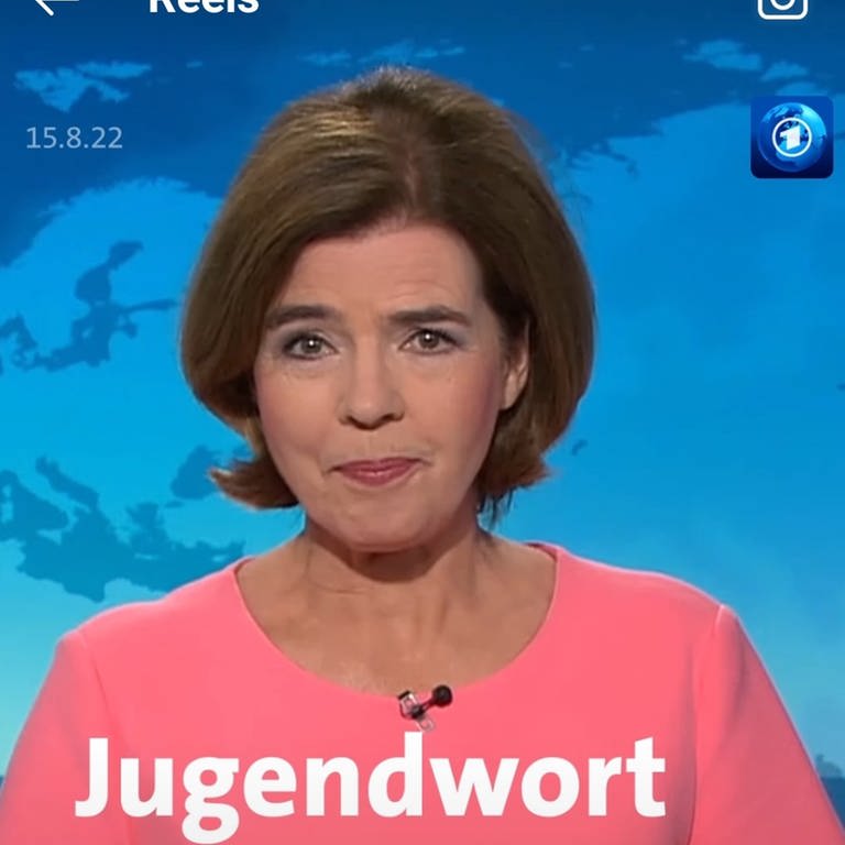 Jugendwort-Video der Tagesschau mit Susanne Daubner (Foto: DASDING, Quelle: https://www.instagram.com/p/ChSOgcEo3DH/)