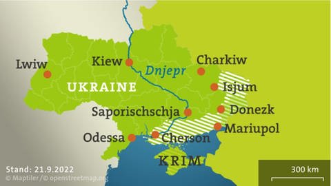 Karte der Ukraine mit den russisch besetzten Gebieten.  (Foto: tagesschau.de)