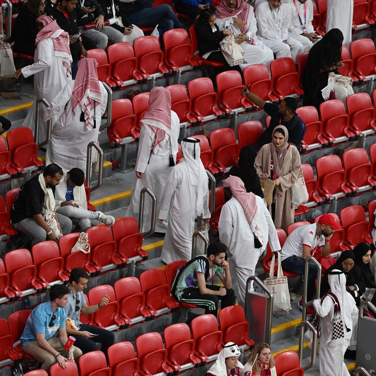 Fans von Katar verlassen Stadion beim Eröffnungsspiel (Foto: dpa Bildfunk, picture alliance/dpa | Robert Michael)