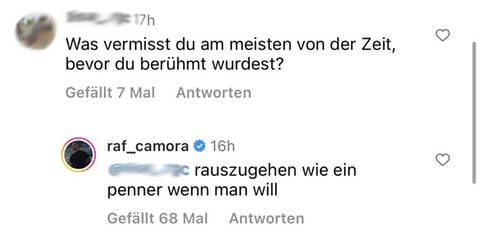 Der Rapper RAF Camora beantwortet auf Instagram eine Fan-Frage. (Foto: Instagram/raf_camora)