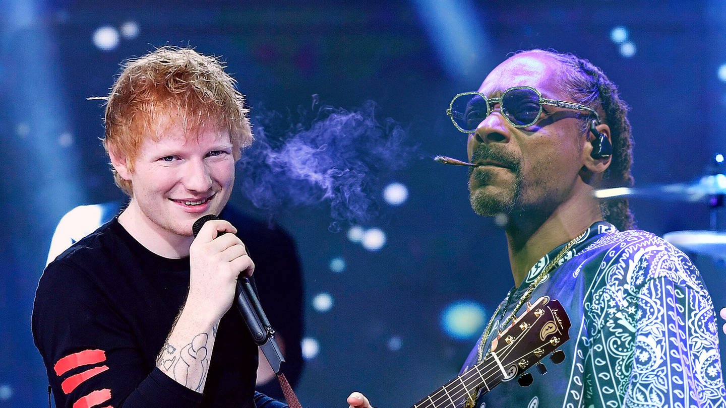 Ed Sheeran und Snoop Dogg haben gemeinsam einen Joint geraucht. Das hatte Folgen... (Foto: dpa Bildfunk, IMAGO / TT | picture alliance/dpa | Henning Kaiser | Montage: SWR3)