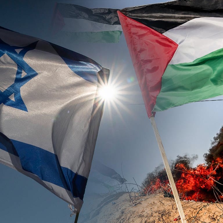 Flaggen von Palästina und Israel (Foto: SWR DASDING, IMAGO / Xinhua / ZUMA Wire)