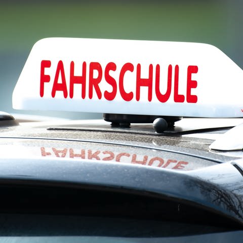 Ein Schild mit der Aufschrift «Fahrschule» ist auf einem Fahrschulauto befestigt.  (Foto: dpa Bildfunk, picture alliance/dpa | Swen Pförtner)
