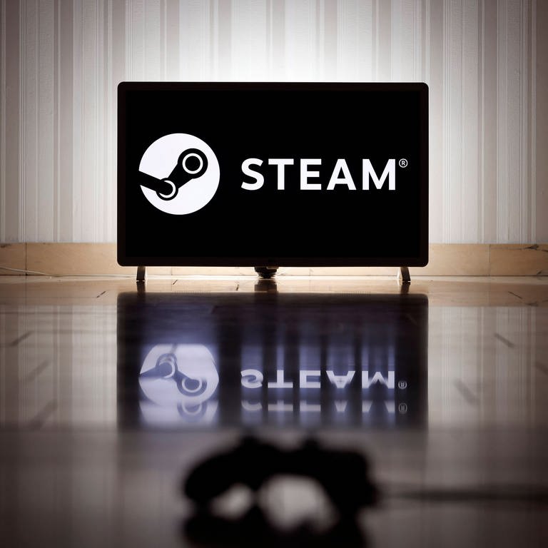 Steam Logo auf einem Fernseher