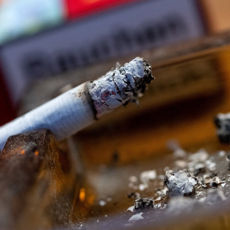 Zigarette zum Rauchen angezündet in Aschenbecher (Foto: dpa Bildfunk, picture alliance/dpa | Sven Hoppe)