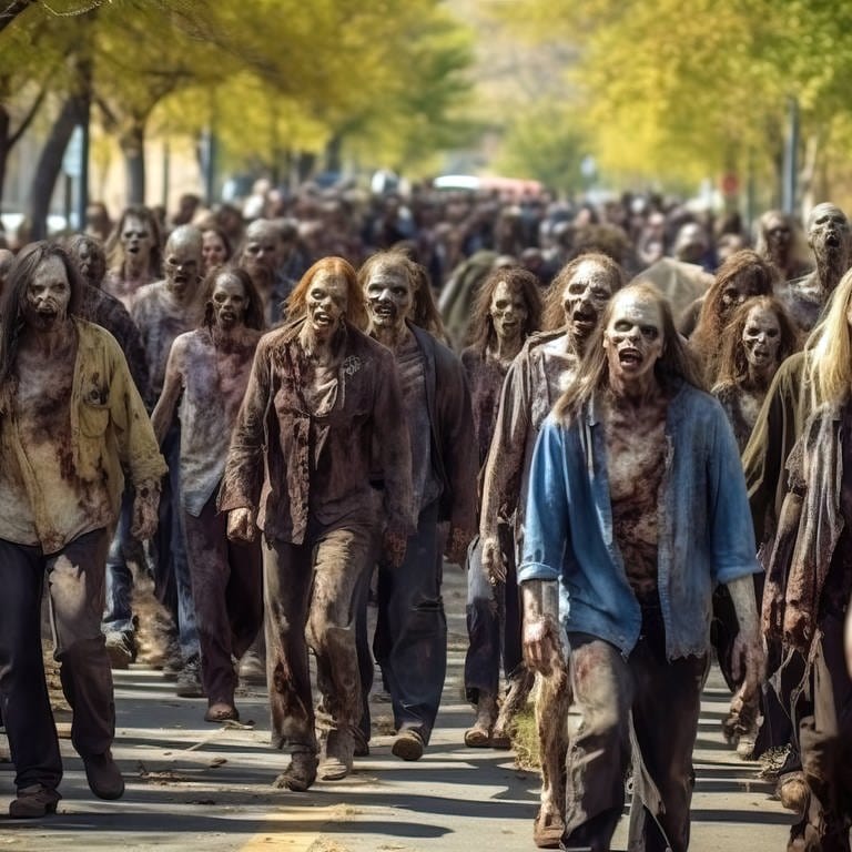 Eine Herde von Zombies läuft durch die Straßen.  (Foto: IMAGO, IMAGO / Addictive Stock)
