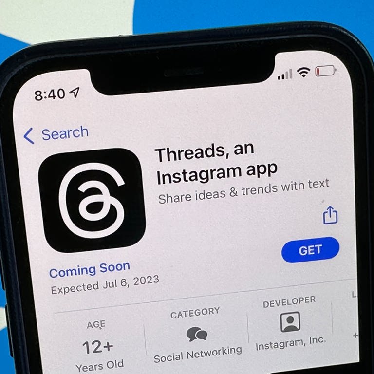 Die App "Threads" wird im US-amerikanischen App Store von Apple angezeigt. (Foto: dpa Bildfunk, picture alliance/dpa | Christoph Dernbach)