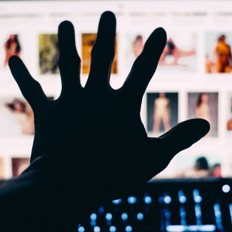 Hand verdeckt pornografische Inhalte im Internet