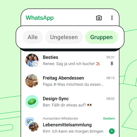 Alle, Ungelesen, Gruppen: So sieht der neue Chat-Filter bei WhatsApp aus (Foto: WhatsApp)