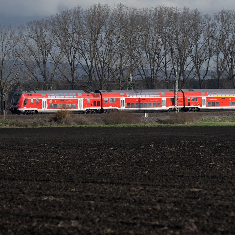 Ein Regional-Express fährt auf der Riedbahn genannten Bahnstrecke Mannheim-Frankfurt am Bahnhof Lampertheim. (Foto: dpa Bildfunk, picture alliance/dpa | Sebastian Gollnow)