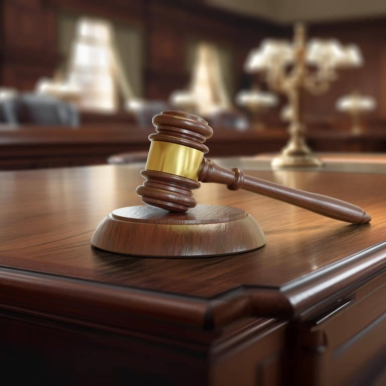 Symbolbild: Der Richterhammer ruht auf einem Tisch in einem leeren Gerichtsgebäude. Eine Richterin wurde während einer Urteilsverkündung am Mittwoch in Los Angeles von einem vorbestraften Angeklagten attackiert. (Foto: IMAGO, IMAGO / imagebroker)