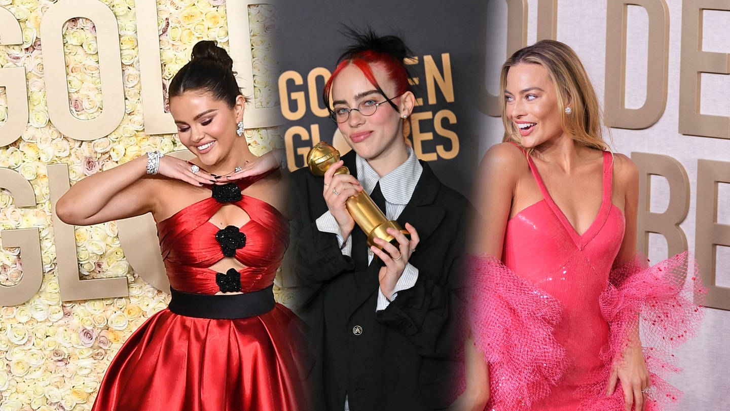 Bei den Golden Globes 2024 gab es wieder heiße Outfits ohne Ende. Das sind unsere Top 5! (Foto: SWR DASDING, IMAGO, IMAGO / ZUMA Wire; IMAGO / UPI Photo; IMAGO / ZUMA Wire; DASING (Fotomontage))
