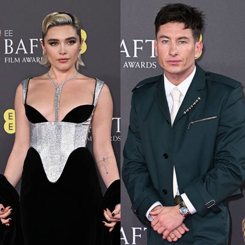 Stars auf der BAFTA-Verleihung 2024. Von links: Florence Pugh, Barry Keoghan, Taylor Russell.