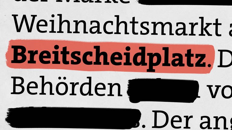 Ausschnitt aus Akte, das Wort Breitscheidplatz ist rot markiert (Foto: DASDING)