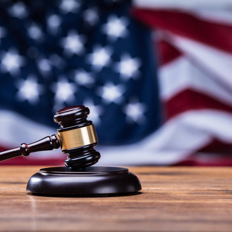 Gavel In Front Of US Flag (Foto: IMAGO, Copyright: xAndreyPopovx Panthermedia28135701)