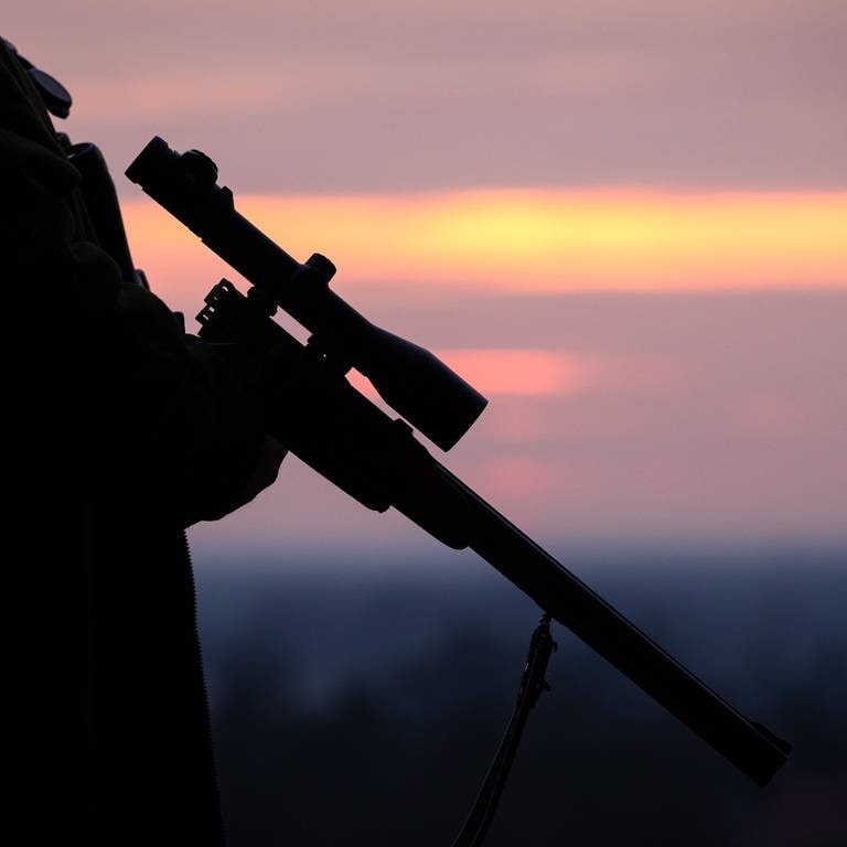 Ein Jäger hält sein Gewehr in der Abenddämmerung (Foto: dpa Bildfunk, picture alliance/dpa | Friso Gentsch)